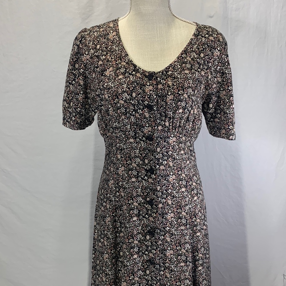 All That Jazz Vintage 80s Floral Print Black Midi Dress Size 11/12